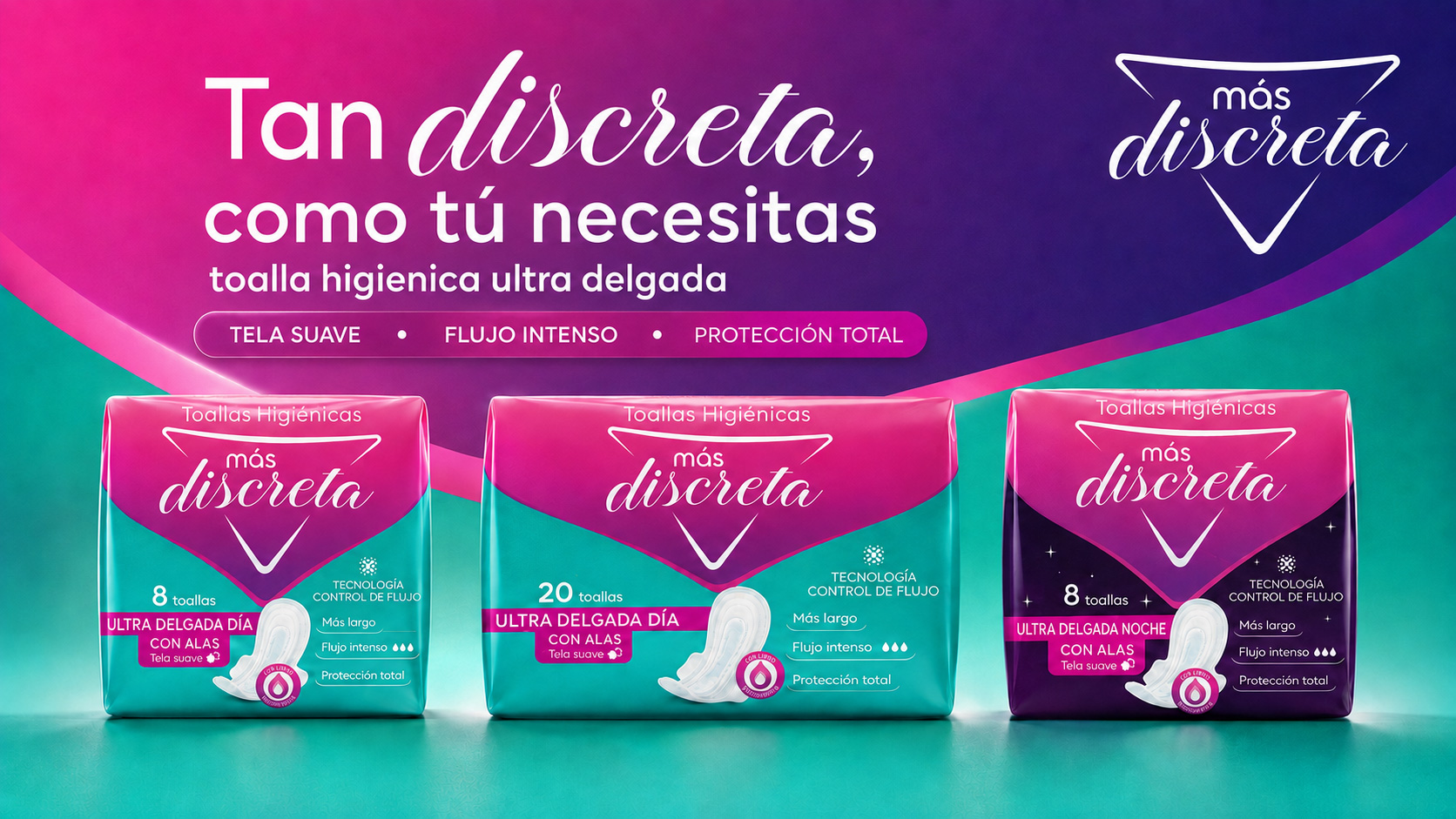 Colección Oficial Más Discreta · Máxima absorción, suavidad y total discreción